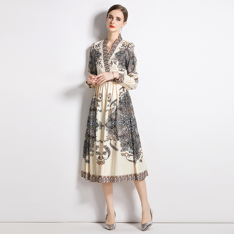 Printing European style autumn dress for women
