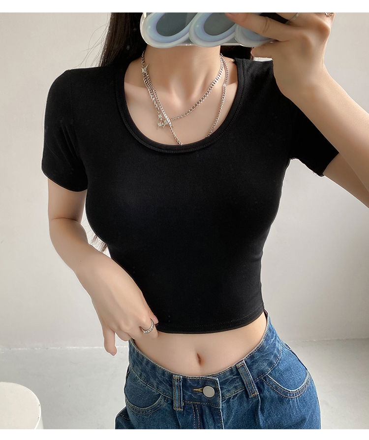 Tight pure tops summer simple T-shirt for women