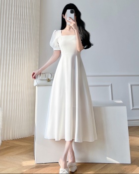 Retro long France style square collar dress for women