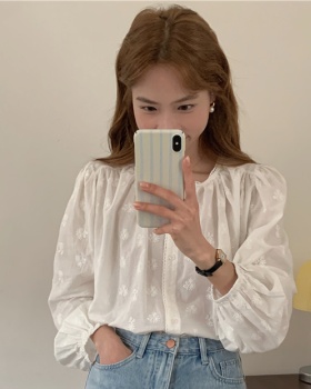Long sleeve lace embroidery splice Korean style shirt