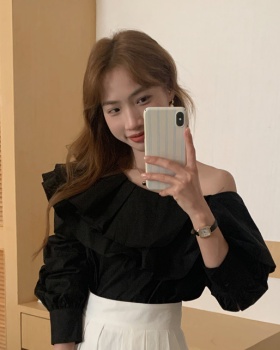 Sloping shoulder pure long sleeve retro Korean style shirt
