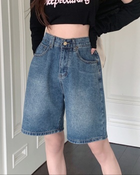 Slim wide leg five pants high waist jeans for women
