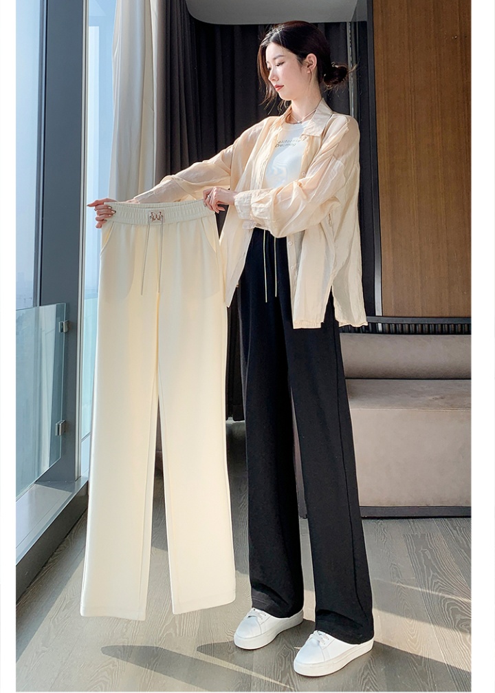 Slim ice silk summer drape thin wide leg pants for women