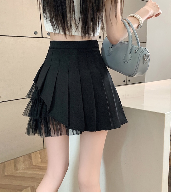Gauze summer short skirt black pleated skirt for women