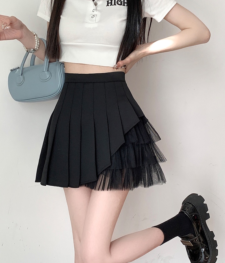 Gauze summer short skirt black pleated skirt for women