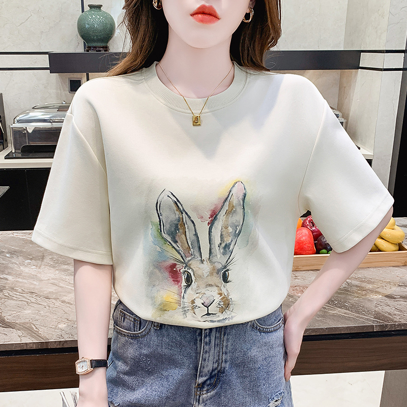 Loose rabbit tops short sleeve printing T-shirt