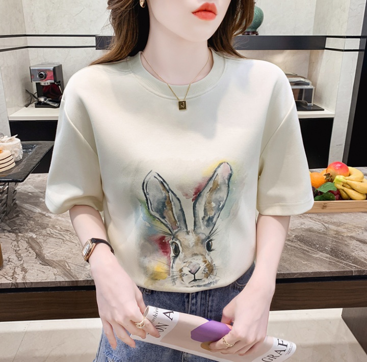 Loose rabbit tops short sleeve printing T-shirt