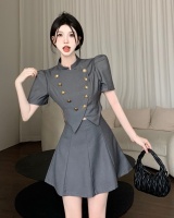 Cstand collar skirt double-breasted coat a set