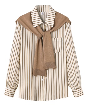 Loose stripe shawl spring shirt 2pcs set
