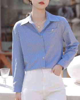 Long sleeve spring fashion Korean style loose blue shirt for women