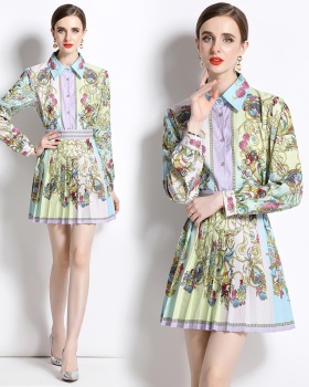 Printing fashion skirt retro spring shirt a set for women