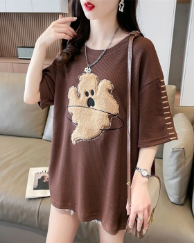 Embroidered loose T-shirt Casual patch tops for women