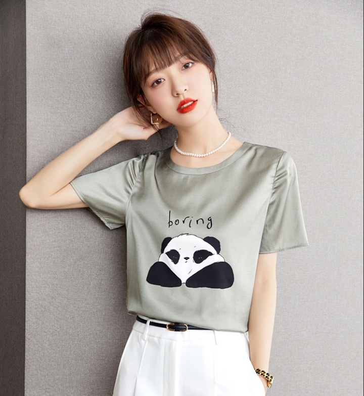 Cool elasticity big panda summer real silk printing T-shirt