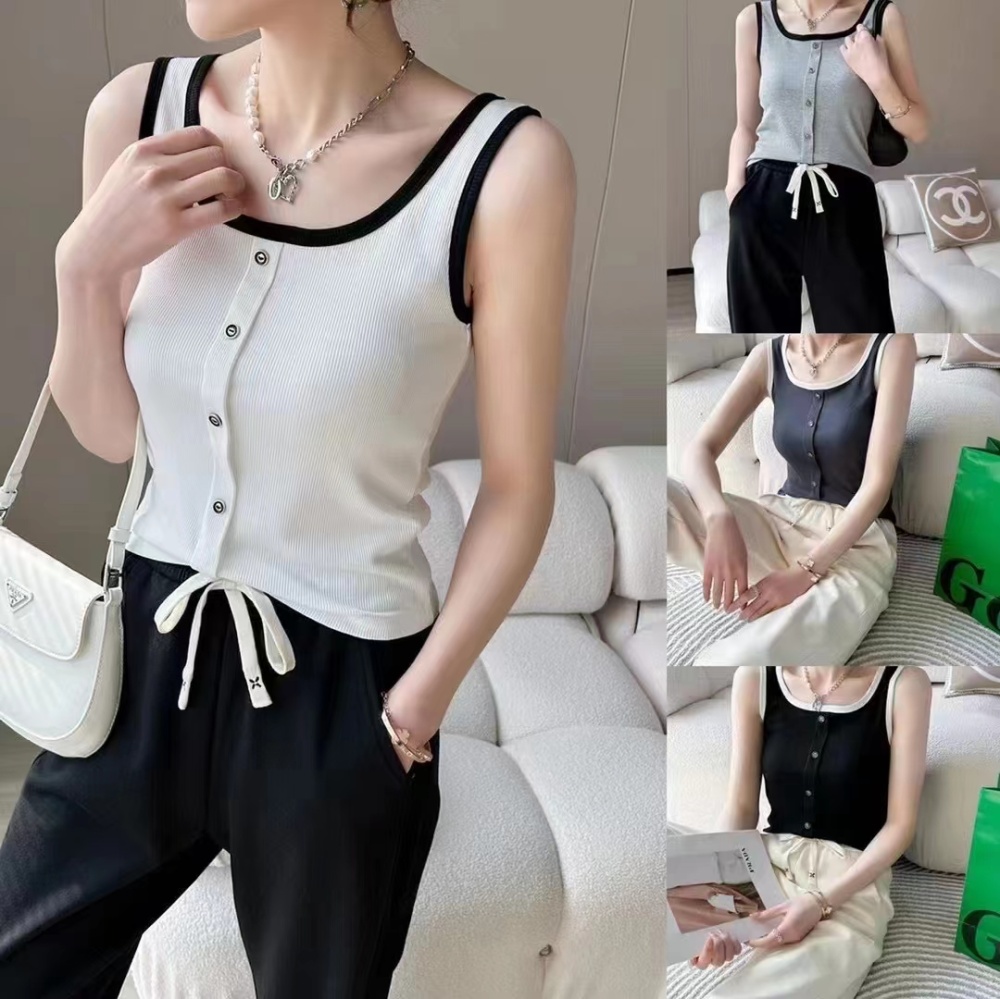 Knitted sleeveless vest square collar tops