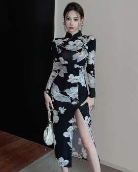 Long split cheongsam long sleeve formal dress for women