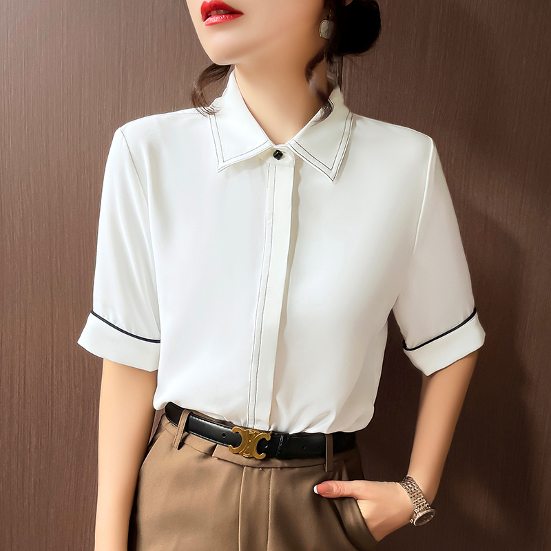 Commuting short sleeve tops white overalls shirt for women