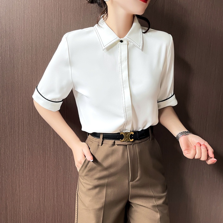 Commuting short sleeve tops white overalls shirt for women