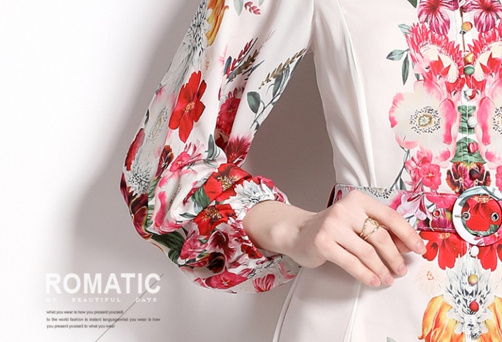 Long sleeve flowers elegant temperament dress for women