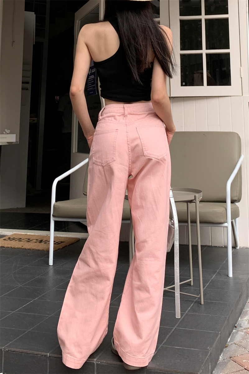 Mopping straight wide leg loose slim pink jeans