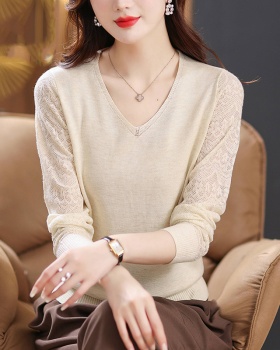 Wool lace sweater hollow long sleeve shirts for women