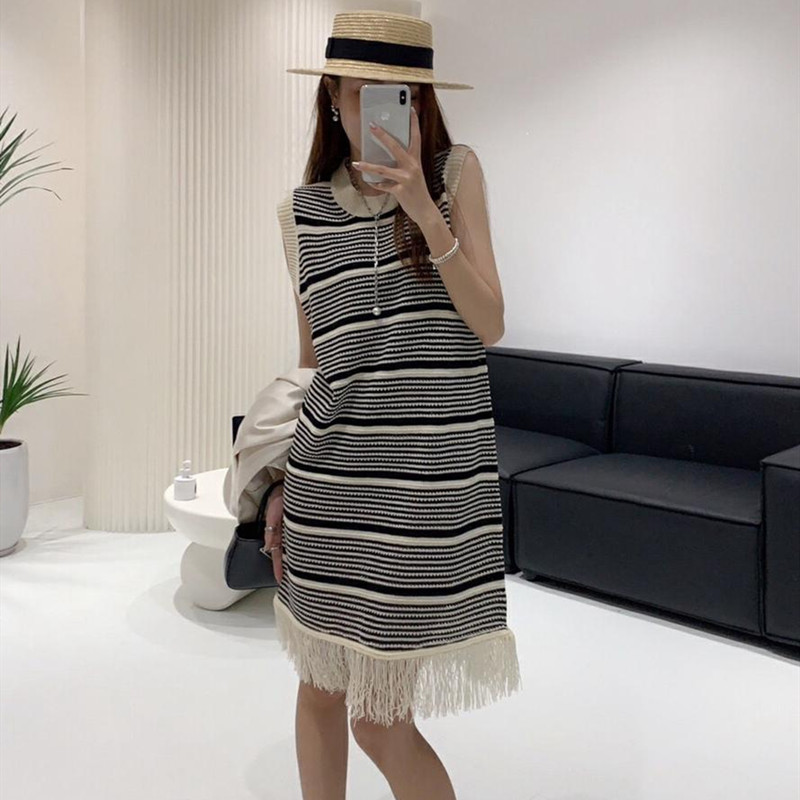 Summer sleeveless stripe long dress knitted Korean style vest