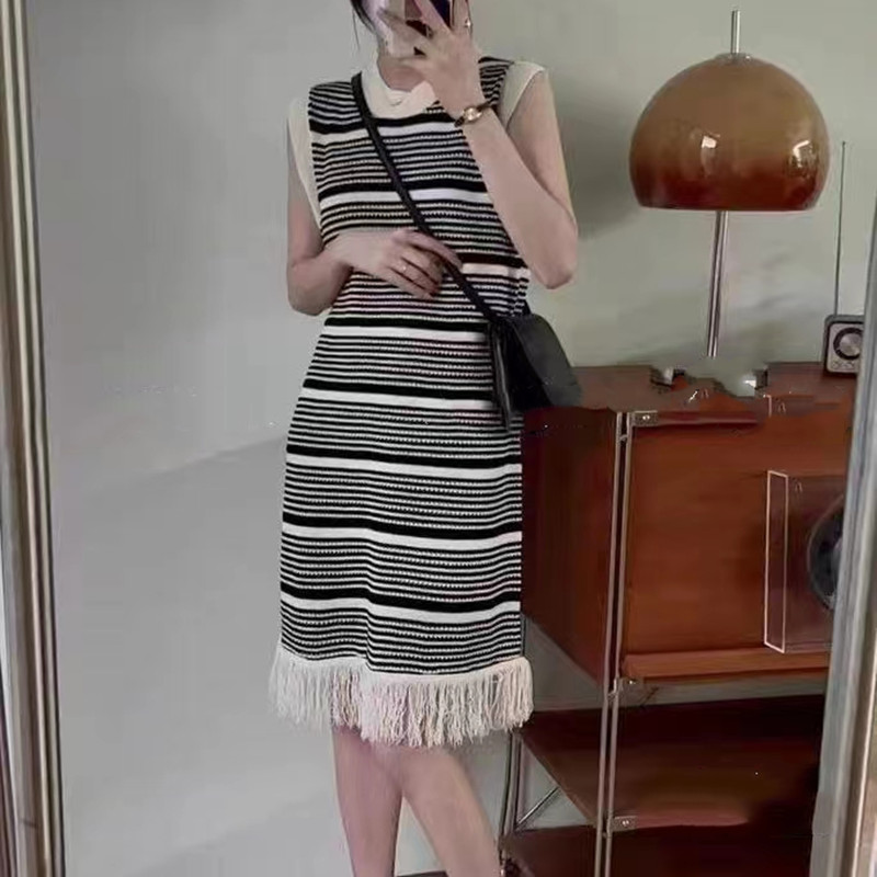 Summer sleeveless stripe long dress knitted Korean style vest