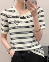 Stripe short sleeve T-shirt all-match loose sweater for women