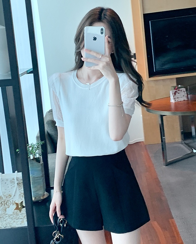 Ice silk pullover tops summer hollow sweater for women