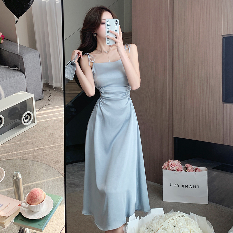 Hollow sling satin Chinese style tender summer dress