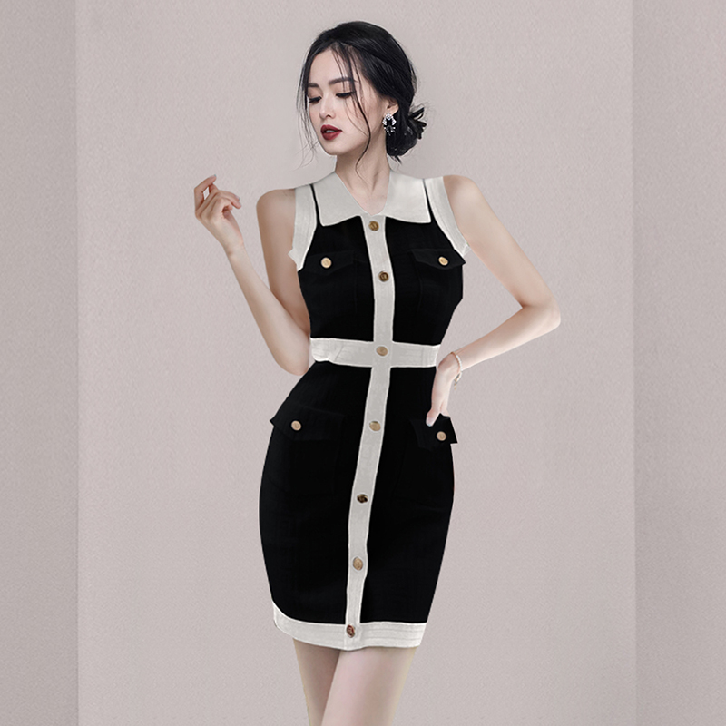 Knitted ladies sleeveless dress package hip dress