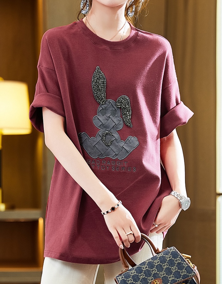 Loose beading T-shirt embroidery tops for women