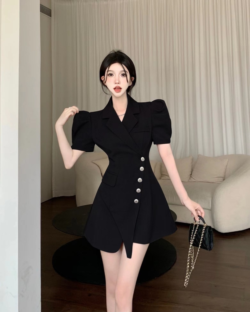 Pinched waist business suit single-breasted dress