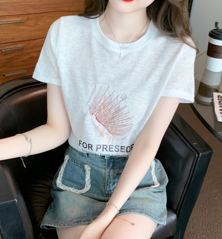 Western style Casual T-shirt ice silk loose tops for women