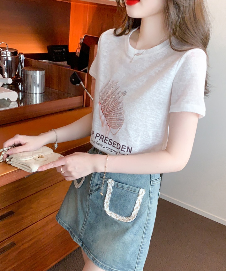 Western style Casual T-shirt ice silk loose tops for women