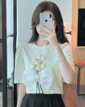 Flowers round neck T-shirt pullover summer tops for women