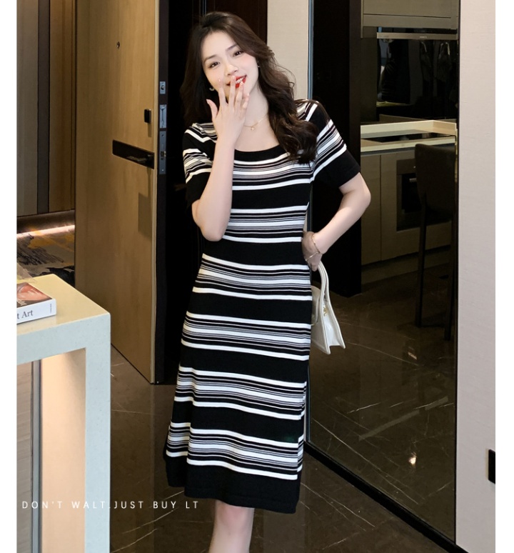 Slim square collar long dress Korean style dress for women