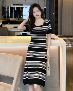 Slim square collar long dress Korean style dress for women