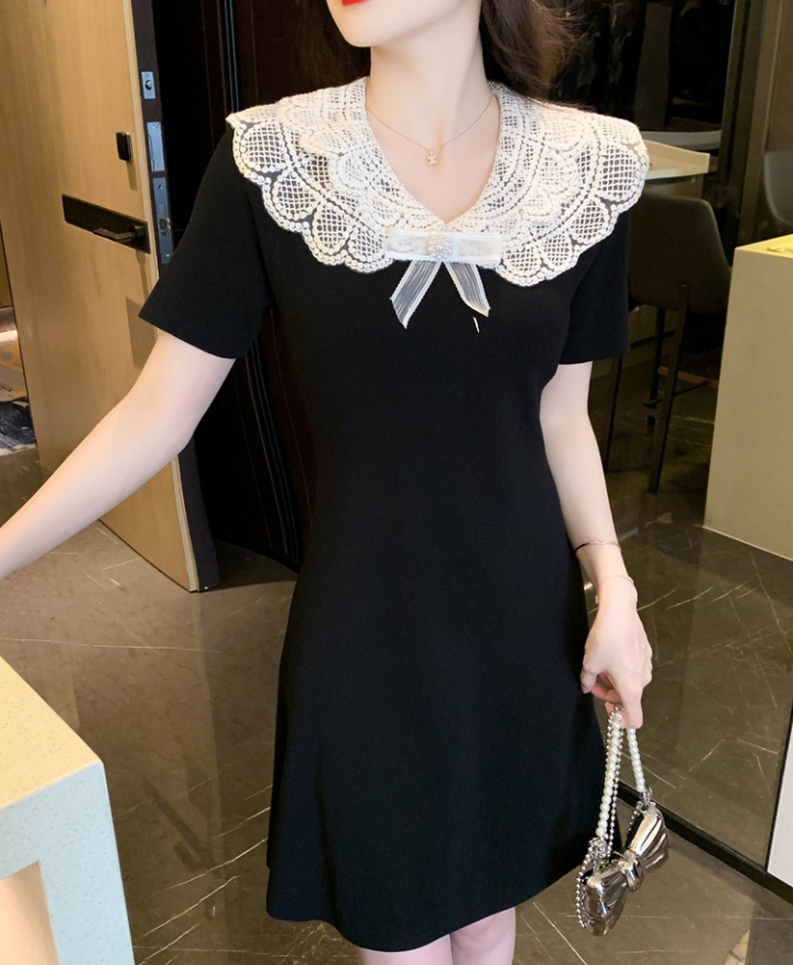 Doll collar Korean style lace short sleeve dress for women