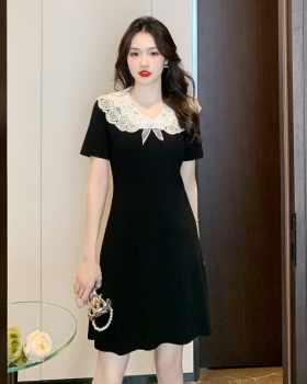Doll collar Korean style lace short sleeve dress for women