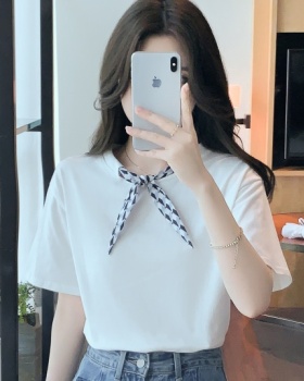 White pullover T-shirt slim short sleeve tops for women