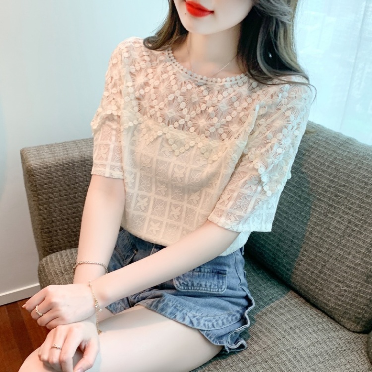 Summer loose chiffon shirt pullover lace small shirt for women