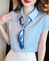 Blue satin shirt summer business suit for women