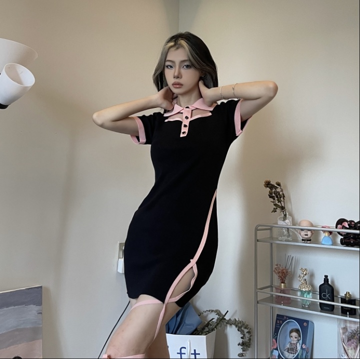 Fashion hollow package hip knitted dress for women