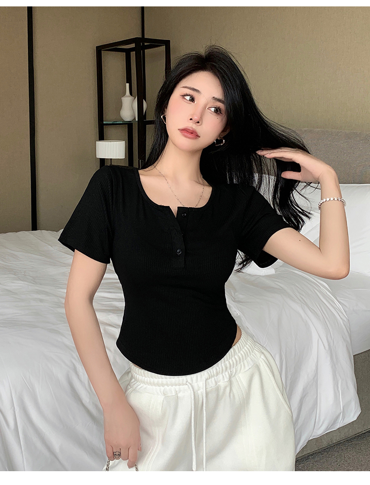Short pure T-shirt slim clavicle for women