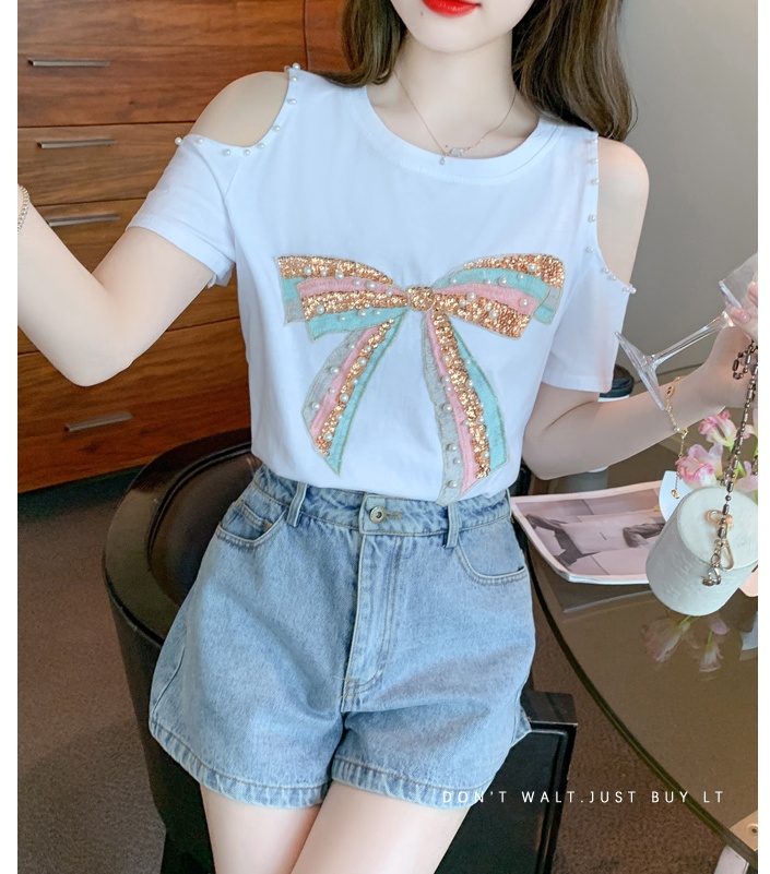 Loose pullover tops strapless short sleeve T-shirt