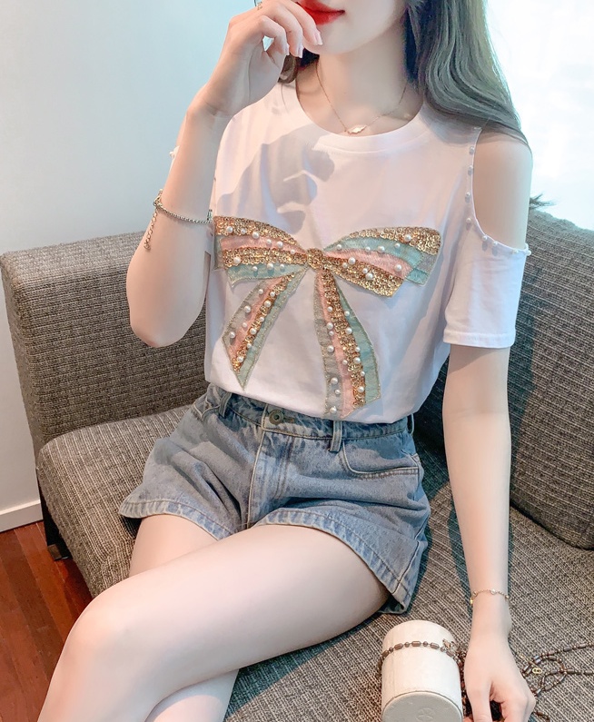Loose pullover tops strapless short sleeve T-shirt