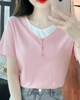Simple Pseudo-two T-shirt Korean style summer tops