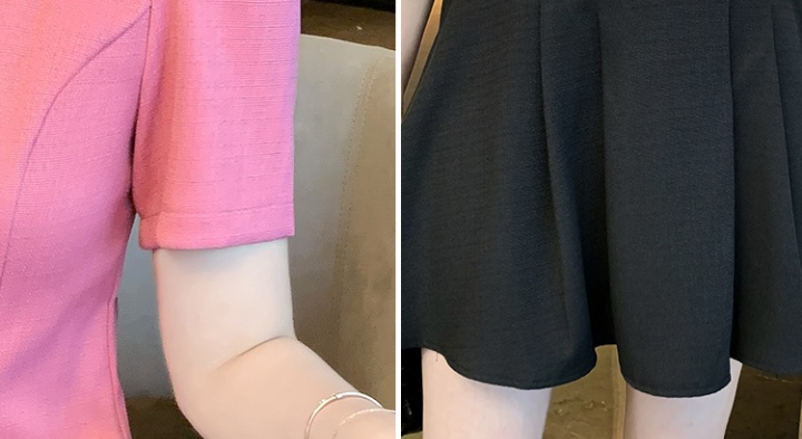 Square collar bow tops high waist short skirt 2pcs set