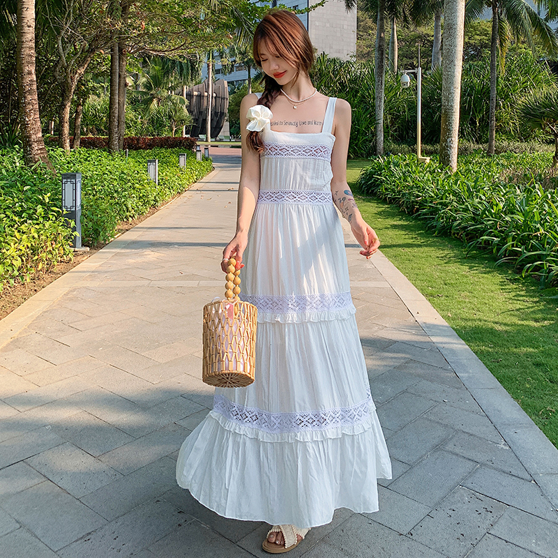 Beautiful summer vacation dress slim sweet long long dress