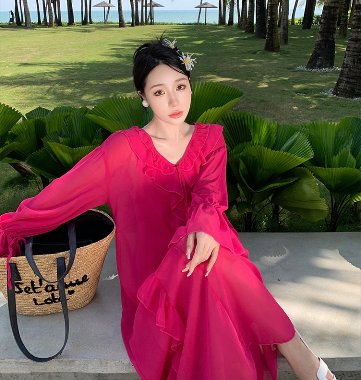 Sunscreen chiffon long sleeve travel dress for women